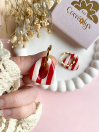 Pampilles AMBRE à rayures rouge cerise beige ou vert feuille beige - boucles d’oreilles interchangeables