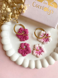 Pampilles PAULA hibiscus rose tropical ou blanc - boucles d’oreilles interchangeables