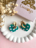 Pampilles INAYA réversibles vert émeraude avec motif à pois rose doux - boucles d’oreilles interchangeables