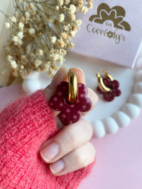 Pampilles FLORALIE réversibles noir ou bordeaux à pois - boucles d’oreilles interchangeables