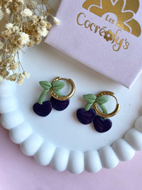 Pampilles cerise noire couleur prune SERENA - boucles d’oreilles interchangeables