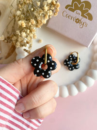 Pampilles FLORALIE réversibles noir ou bordeaux à pois - boucles d’oreilles interchangeables