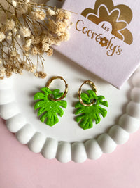 Pampilles SIA feuille de monstera effet marbré ou effet gouttelettes - boucles d’oreilles interchangeables