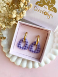 Pampilles AMBRE lilas motif vichy ou uni cassis - boucles d’oreilles interchangeables