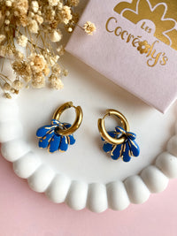 Pampilles JEANINE bleu et doré - boucles d’oreilles interchangeables