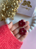 Pampilles FLORALIE réversibles noir ou bordeaux à pois - boucles d’oreilles interchangeables