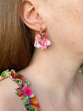 Pampilles PAULA hibiscus aux jolis tons roses mauves - boucles d’oreilles interchangeables