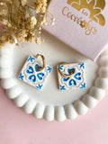 Pampilles JAYA mosaïque carré blanc bleu - boucles d’oreilles interchangeables