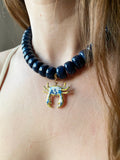 Charm's PACO petit crabe motifs fleuris bleu doré - charm's interchangeables