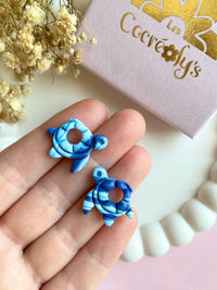 Pampilles CLOA petite tortue de mer bleu à rayures - boucles d’oreilles interchangeables