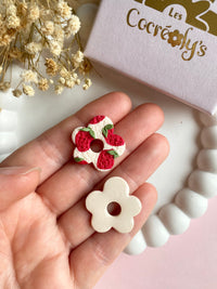 Pampilles FLORALIE réversibles écru fraises - boucles d’oreilles interchangeables