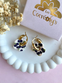 Pampilles FLORALIE réversibles écru cerises noires (couleur prune) - boucles d’oreilles interchangeables