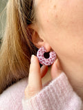 Puces d’oreilles pendante MAËVA réversibles, motif léopard rose