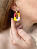 Pampilles ÉZIA couleurs jaune, jaune soleil, rouge cerise et rose doux - boucles d’oreilles interchangeables