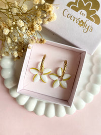 Pampilles TIARÉ rose tropical doré ou blanche dorée - boucles d’oreilles interchangeables