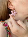 Pampilles NAÏA réversibles rose pâle, recto métallisé coeur pailleté et verso motifs à pois blancs - boucles d’oreilles interchangeables