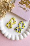 Pampilles AMBRE réversibles écru ou à rayures bleu roi et blanc avec motifs citrons - boucles d’oreilles interchangeables