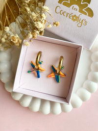 Pampilles MONA petite étoile de mer réversibles couleurs fluo et bleu - boucles d’oreilles interchangeables