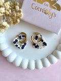 Pampilles AMBRE réversibles écru avec motifs cerises noires (couleur prune) - boucles d’oreilles interchangeables