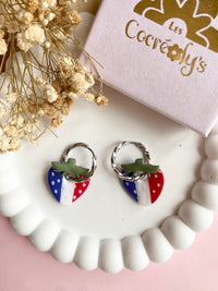 Pampilles fraise bleu blanc rouge SERENA à points blancs - boucles d’oreilles interchangeable
