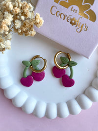 Pampilles cerise couleur framboise intense SERENA - boucles d’oreilles interchangeables