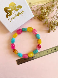 Bracelet SUZIE en perles acrylique rose jaune bleu - pour charm's interchangeables