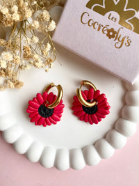 Pampilles LÉONIE rouge cerise et noir version coquelicot - boucles d’oreilles interchangeables