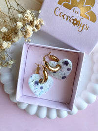 Pampilles INAYA réversibles fleurie mauve - boucles d’oreilles interchangeables