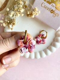 Pampilles PAULA hibiscus aux jolis tons roses mauves - boucles d’oreilles interchangeables