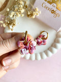 Pampilles PAULA hibiscus aux jolis tons roses mauves - boucles d’oreilles interchangeables