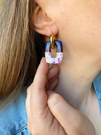 Pampilles ÉZIA prune et beige éclats framboise intense bleu lavande - boucles d’oreilles interchangeables