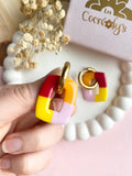 Pampilles ÉZIA couleurs jaune, jaune soleil, rouge cerise et rose doux - boucles d’oreilles interchangeables