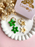 Pampilles TIARÉ vert tropical ou blanche coeur jaune - boucles d’oreilles interchangeables