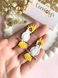 Pampilles LÉON perroquets blanc jaune ou perroquets bleu orange jaune - boucles d’oreilles interchangeables