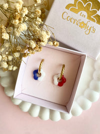 Pampilles FLORETTE bleu blanc et blanc rouge - boucles d’oreilles interchangeables