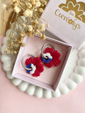 Pampilles ODINA rouge cerise + FLORETTE bleu blanc - boucles d’oreilles interchangeables