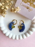 Pampilles MAÏNA éventail bleu strié - boucles d’oreilles interchangeables