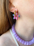 Pampilles TIARÉ réversibles couleurs émeraude, fushia et mauve - boucles d’oreilles interchangeables