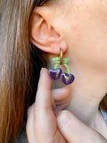Pampilles cerise noire couleur prune SERENA - boucles d’oreilles interchangeables