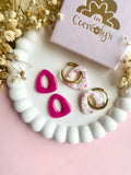 Pampilles AMBRE blanche fleuri rose ou uni framboise - boucles d’oreilles interchangeables