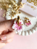 Pampilles PAULA hibiscus rose tropical ou blanc - boucles d’oreilles interchangeables