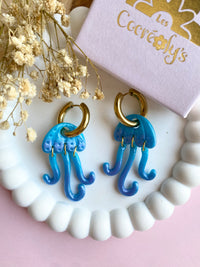 Pampilles AMÉLIA méduse bleu mauve nacré - boucles d’oreilles interchangeables