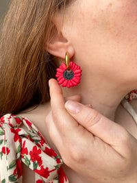 Pampilles LÉONIE rouge cerise et noir version coquelicot - boucles d’oreilles interchangeables