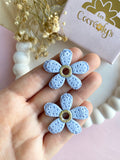 Pampilles NAÏA effet Denim bleu clair, coeur pailleté - boucles d’oreilles interchangeables