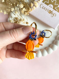 Pampilles LÉON perroquets blanc jaune ou perroquets bleu orange jaune - boucles d’oreilles interchangeables