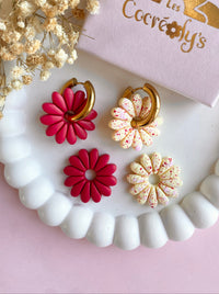 Pampilles APPOLINE rouge cerise ou vanille éclats rouge rose - boucles d’oreilles interchangeables