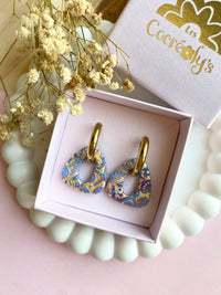 Pampilles AMBRE bleuté mauve doré reliefs coquillages fond marin - boucles d’oreilles interchangeables