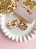 Pampilles INAYA réversibles beige avec motif à pois nude - boucles d’oreilles interchangeables