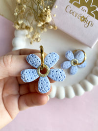 Pampilles NAÏA effet Denim bleu clair, coeur pailleté - boucles d’oreilles interchangeables