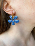Pampilles NAÏA réversibles bleu, recto métallisé coeur pailleté et verso motifs à pois blancs - boucles d’oreilles interchangeables